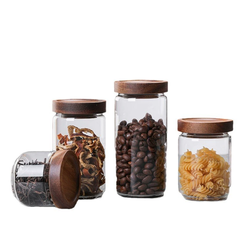 Стеклянная банка для хранения, borosilicate-стекло с деревянной крышкой, 80–250 мл (Ø 6 см)