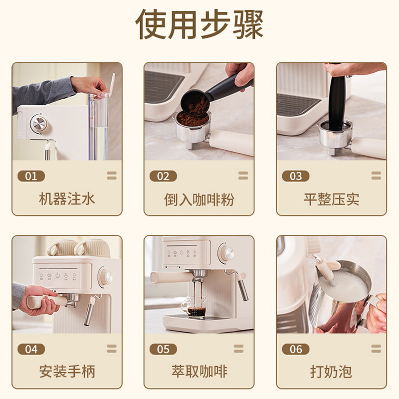 Cafetera Espresso Semiautomática de 20 Bar de Plástico con Vapor y Limpieza Automática para Hogar