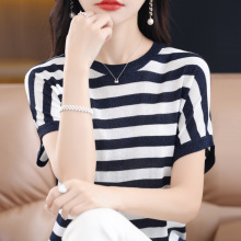 夏季薄款 别致气质上衣 亮丝透气短袖针织小衫T恤女 宽松半袖上衣