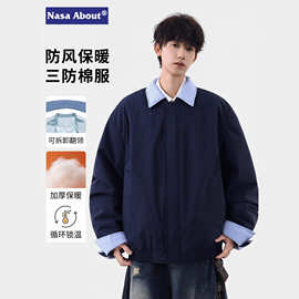 NASA格纹棉服男冬季2025新款加厚保暖翻领棒球服男生棉衣棉袄外套