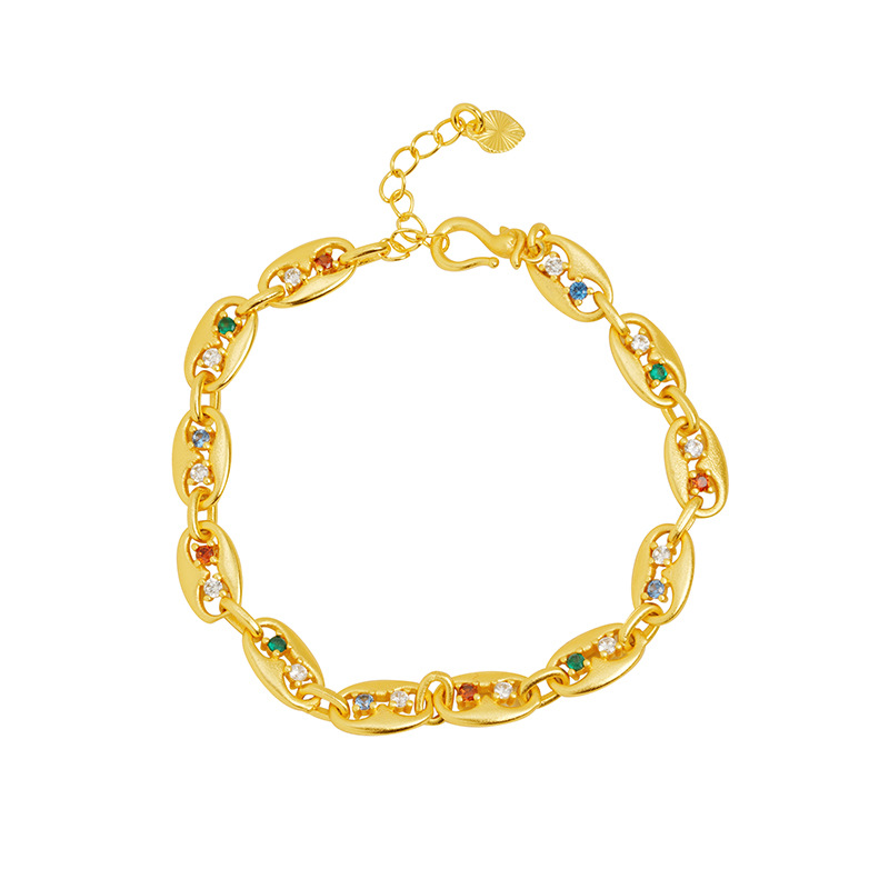 Nueva pulsera de oro de arena vietnamita ligera nariz de cerdo de lujo incrustado pulsera de zirconio para mujeres de alta calidad no se desvanecen joyas