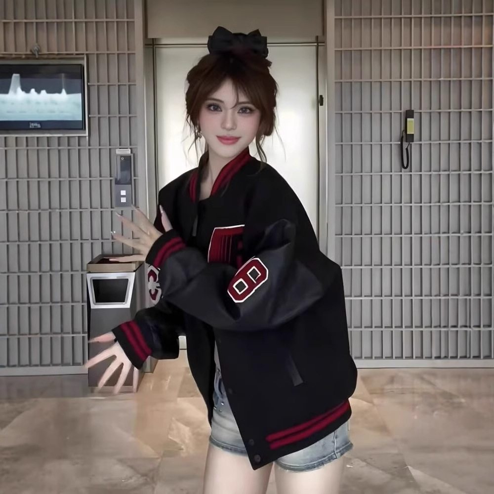 (2개) 패션 일본 스타일 브랜드 스티칭 대조 컬러 야구 세트 미국 스타일 레트로 PU 가죽 슬리브 트렌디 한 우아한 INS 인기