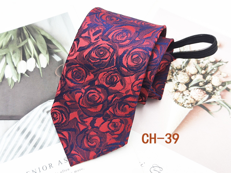 Corbata de cremallera roja para hombres fácil de tirar Estilo libre novio mejor hombre de negocios corbata casual a rayas de hilo teñido 8cm