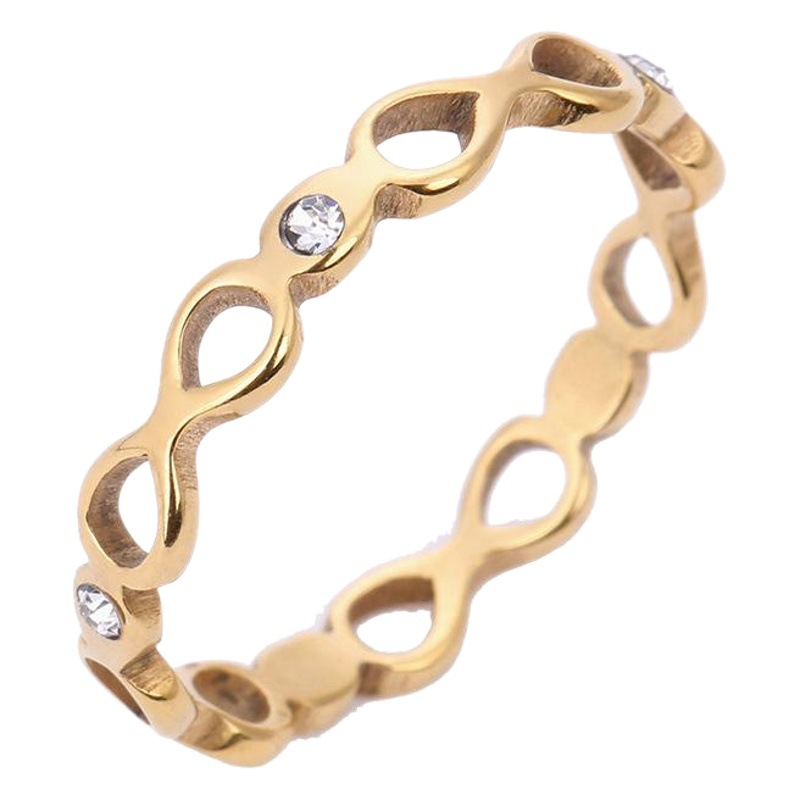 Fabricante de fuente transfronteriza joyería de acero inoxidable corte por láser 8-palabra infinito anillo de acero de titanio de acero inoxidable incrustado en diamante al por mayor