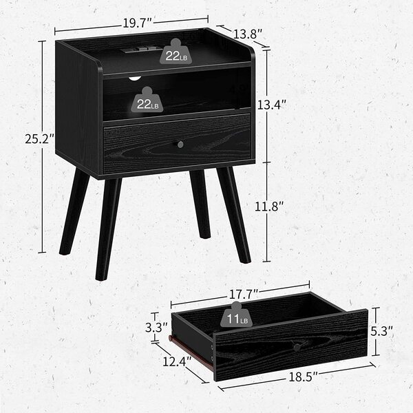 Modern simple Amazon bedside table with charging stations and LED…