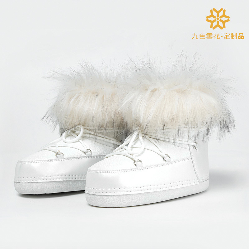 Botas espaciales de mujer personalizadas botas de cuello de cabello beige botas de pan botas de esquí turístico antideslizante calentamiento botas de nieve de talón bajo