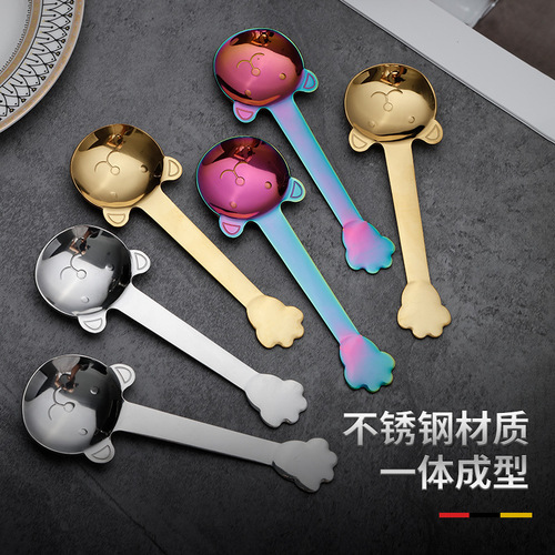 Stainless steel spoon cartoon student children soup spoon little bear creative tableware coffee stirrer dessert eating spoon wholesale