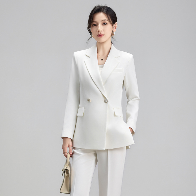 White women's suit for workplace, civil service exam interview, teacher professional attire, elegant manager slim-fit blazer White women's suit for workplace, civil service exam interview, teacher professional attire, elegant manager slim-fit blazer