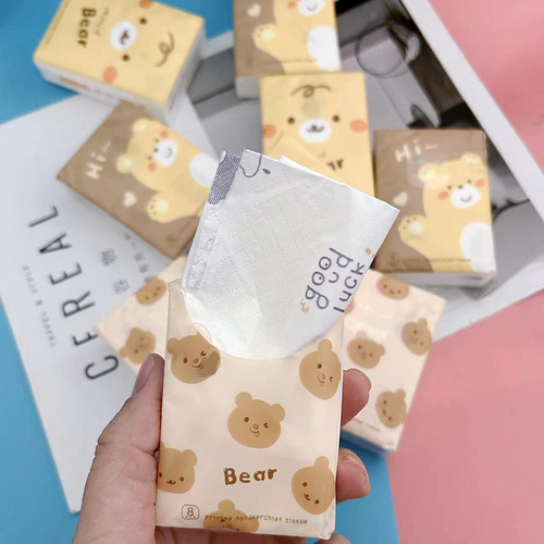 Printed Handkerchief Paper Playful Bear Printed Tissue Portable Small Pack Tissue Facial Tissue Toilet Paper Colored Napkin Paper