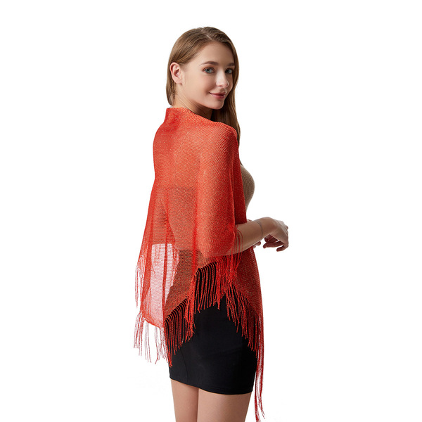 外贸夏季坎巾亮丝外搭披肩流苏服装配件腰巾潮女生女士三角形围巾