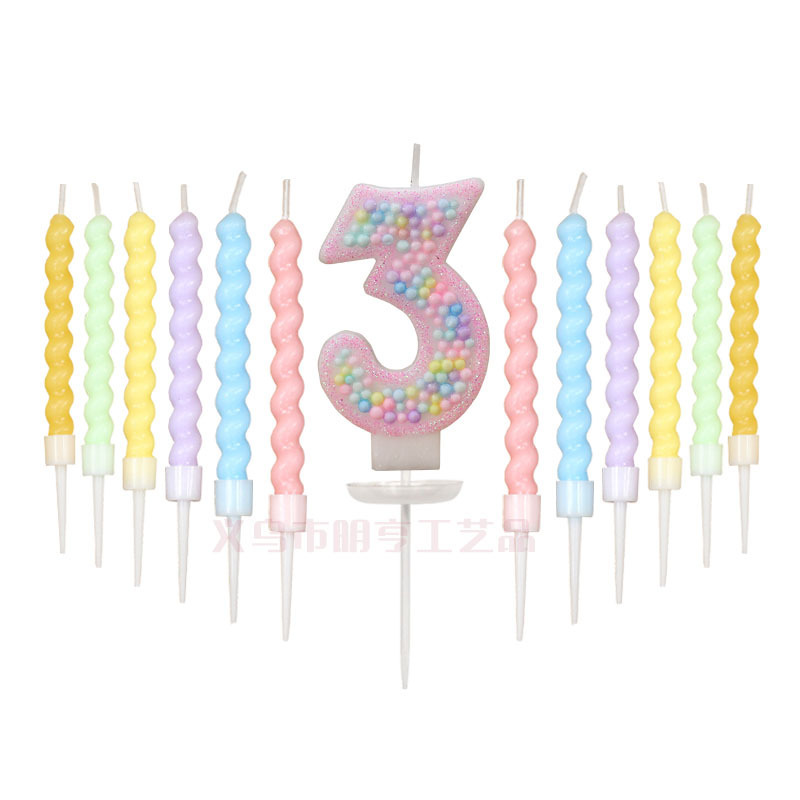 マカロンカラーボールねじキャンドルセット誕生日キャンドルクロスボーダーアマゾンカラーデジタルキャンドルケーキ装飾|undefined