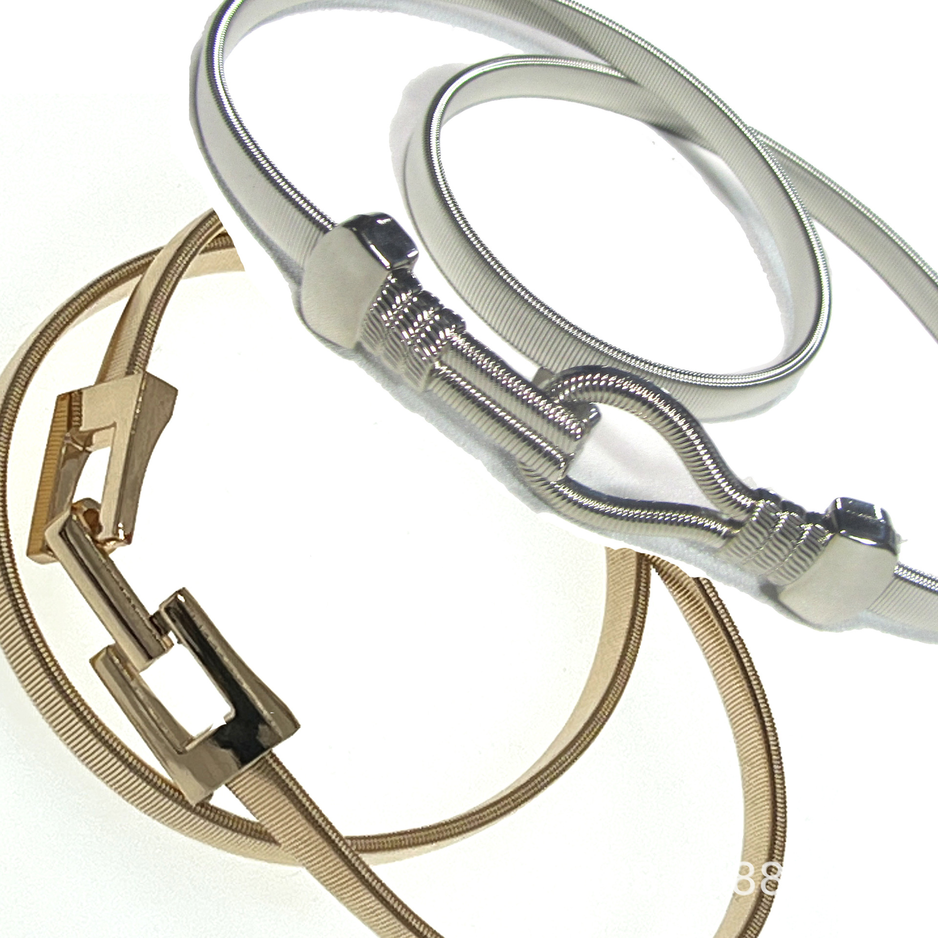 Hook and loop buckle fashion women's belt women's clothing with metal spring waist chain belt