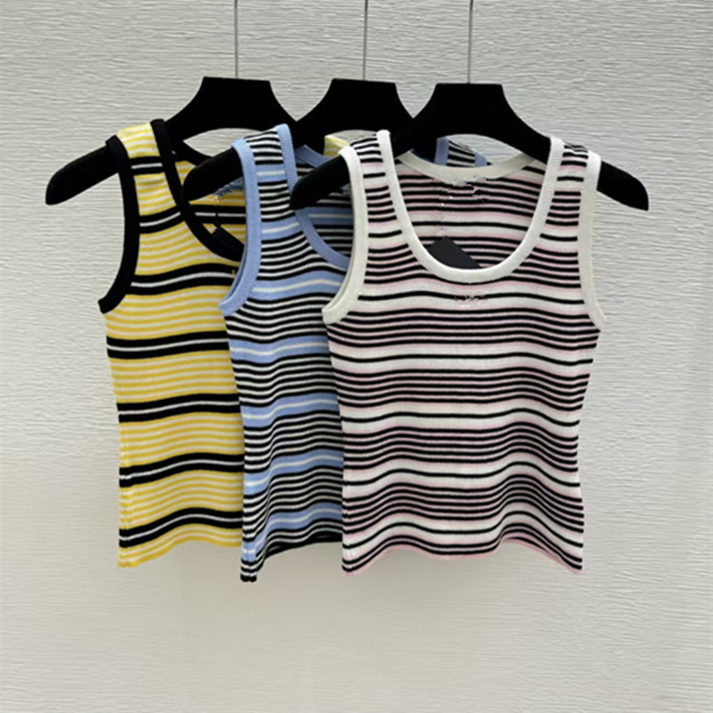 Cross-Border High-End P Brand Spring/Summer New Top Version ~ Striped Round-Neck Knit Vest, Slim-Fit, Versatile Women's Top Cross-Border High-End P Brand Spring/Summer New Top Version ~ Striped Round-Neck Knit Vest, Slim-Fit, Versatile Women's Top