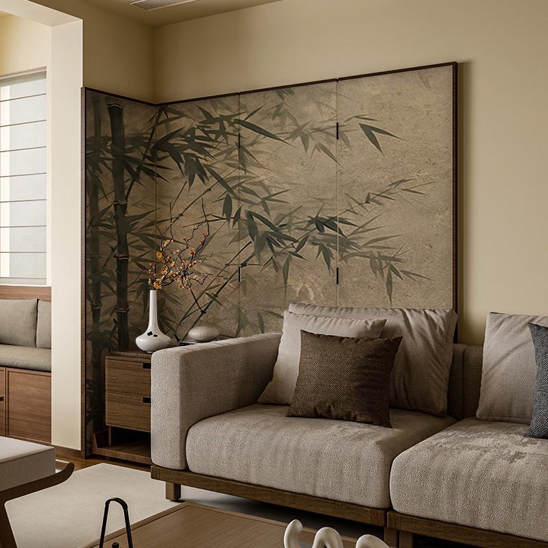Song Dynasty Aesthetic New Chinese Style Emerald Green Bamboo Screen Partition Living Room Decoration Folding Mobile Tea Room Sofa Background Wall