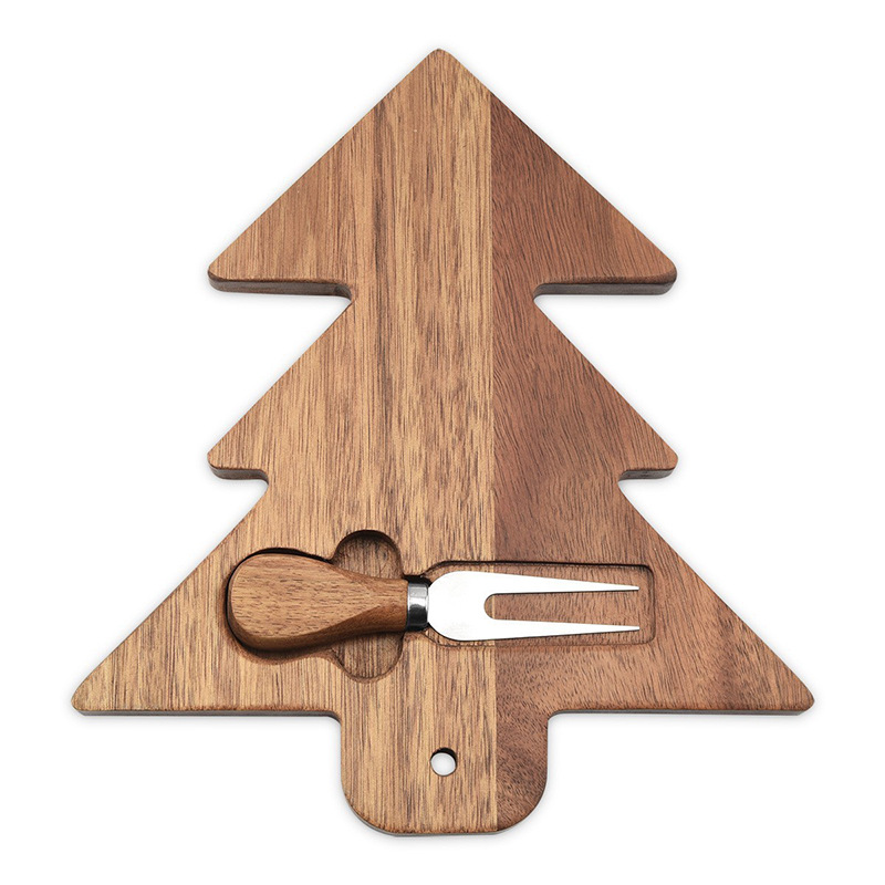 Tabla de cortar de madera creativo árbol de Navidad con cuchillo y tenedor queso tabla de quesos bandeja de postres de frutas y verduras plato de desayuno de comida complementaria