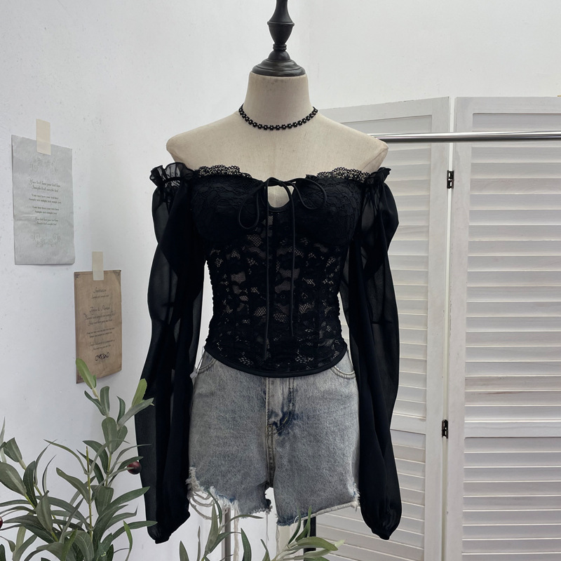 Real shot of lace-up halterneck with breast pads