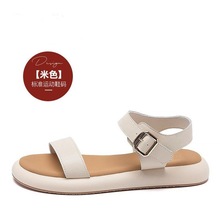 夏款软底女士凉鞋2024年新款平底一字带配裙海边沙滩一字带凉鞋