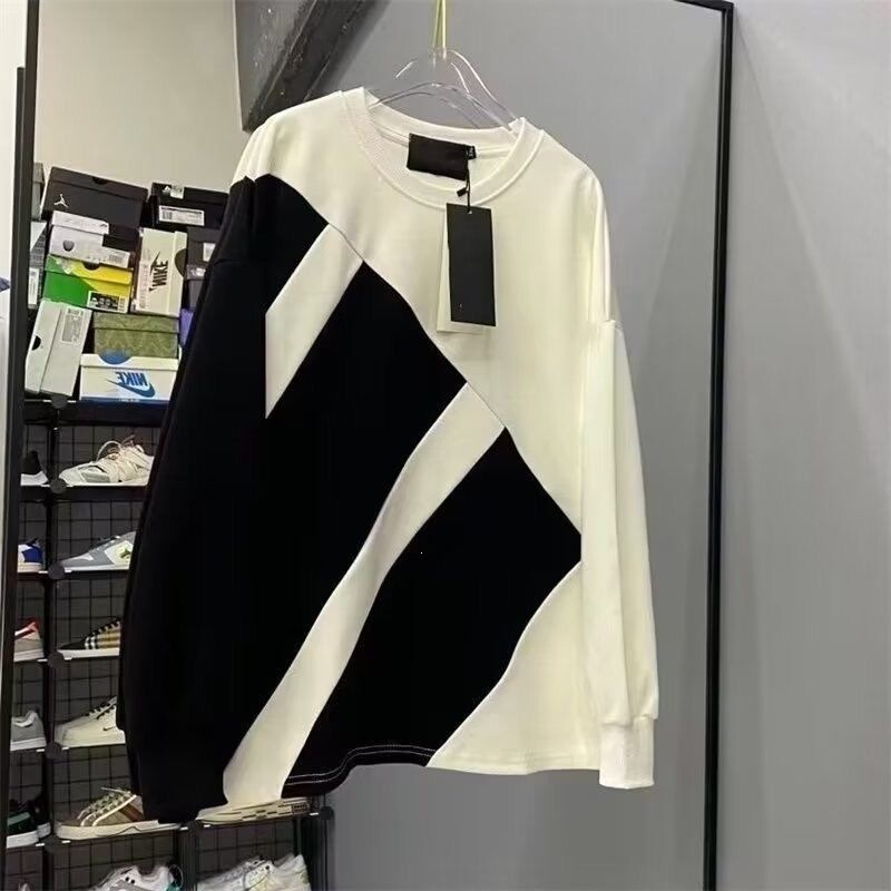 Influencer-recommended stylish trendy color-blocked sweatshirt, thin summer hoodieless pullover for men, trendy long-sleeve spring top