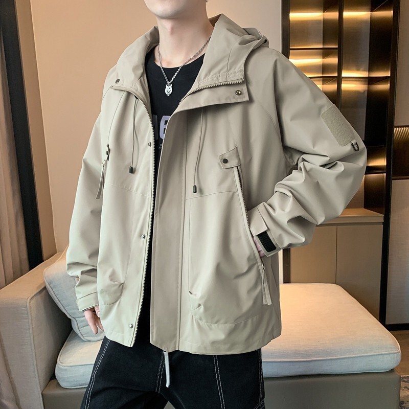 香港男士夹克休闲春秋季初高中学生帅气大码高级感冲锋衣连帽工装|undefined