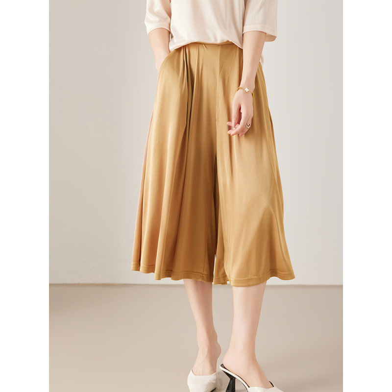 Stylish Drapey Triacetate Satin Wide-Leg Skirt Pants, Casual Slimming High-Waisted Cropped Skirt Pants, New Spring/Summer Fashion