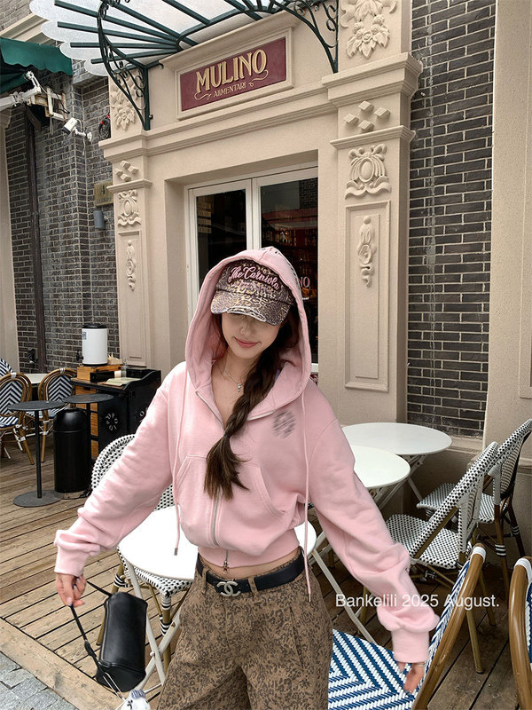 板栗可可Bankelili'街拍高手'哥特风梵文字母印花连帽开衫外套女|undefined