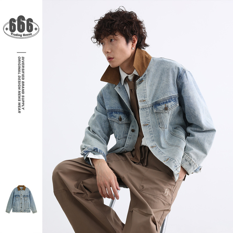 Answer Me Classic Designer Trendy Brand Denim Jacket Boys Retro Washed Ice Blue Denim Jacket W477