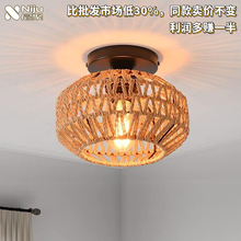 跨镜走廊吸顶灯波西米亚简约吊灯藤编过道玄关客厅餐厅阳台民宿灯