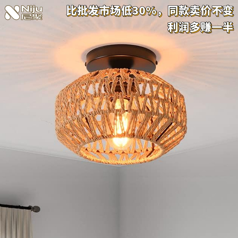 跨镜走廊吸顶灯波西米亚简约吊灯藤编过道玄关客厅餐厅阳台民宿灯