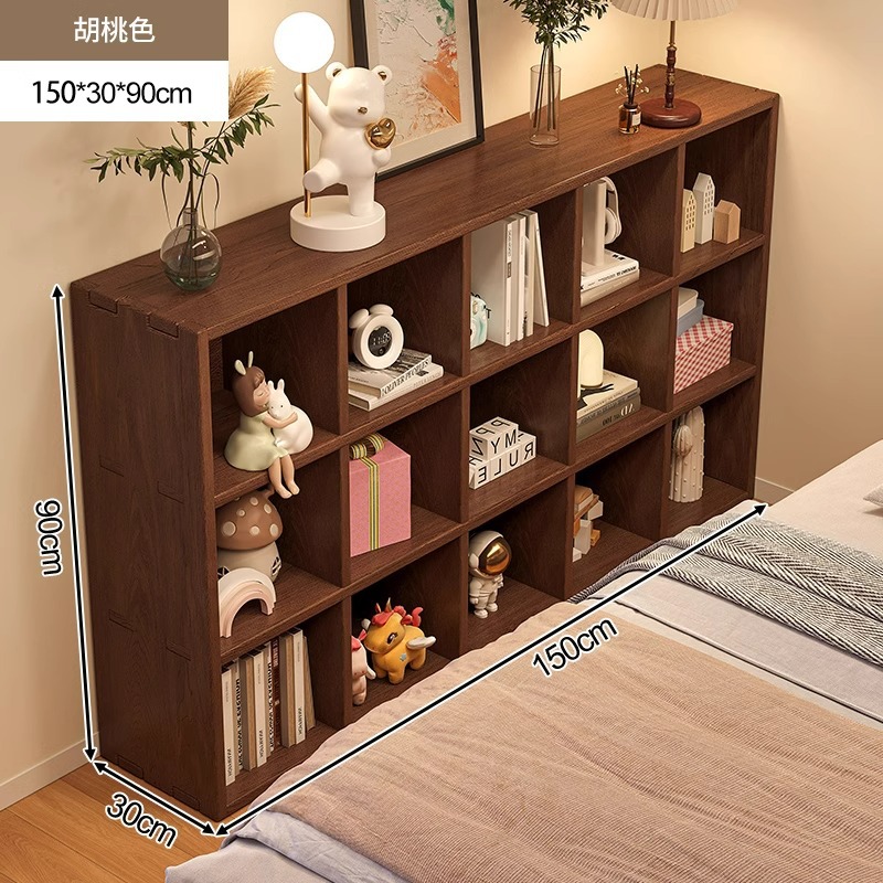 Escritorio de cabezal de cama, gabinete de libros de color nuez, gabinete de cuadrícula libre, gabinete de almacenamiento al lado de la cama