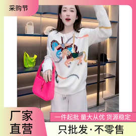 慵懒风休闲宽松运动服套装女春秋韩版炸街嘻哈长裤套头毛衣两件套