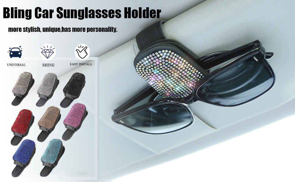 Car diamond-encrusted glasses clip, car-mounted rhinestone eyeglass holder, in-car glasses frame with diamonds, car-use full-diamond bill holder