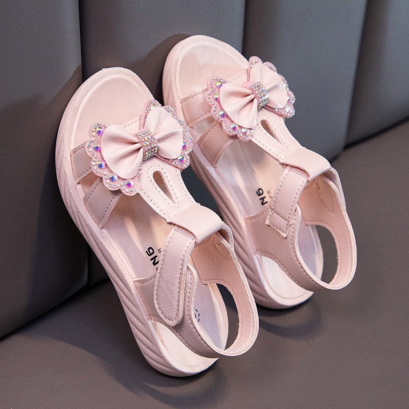 Sandalias de la princesa de las muchachas sandalias del bowknot del verano de los nuevos niños sandalias antideslizantes del dedo del pie abierto de las muchachas de los niños medianos y grandes