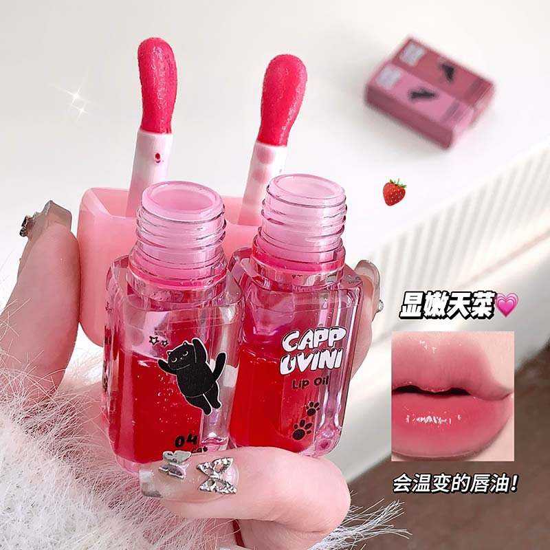 Cappuvini Smart Kitty Temperature Change Lip Oil Desvanecer Marcas Labiales Claras Lip Twinkle Maquillaje de la fiesta estudiantil