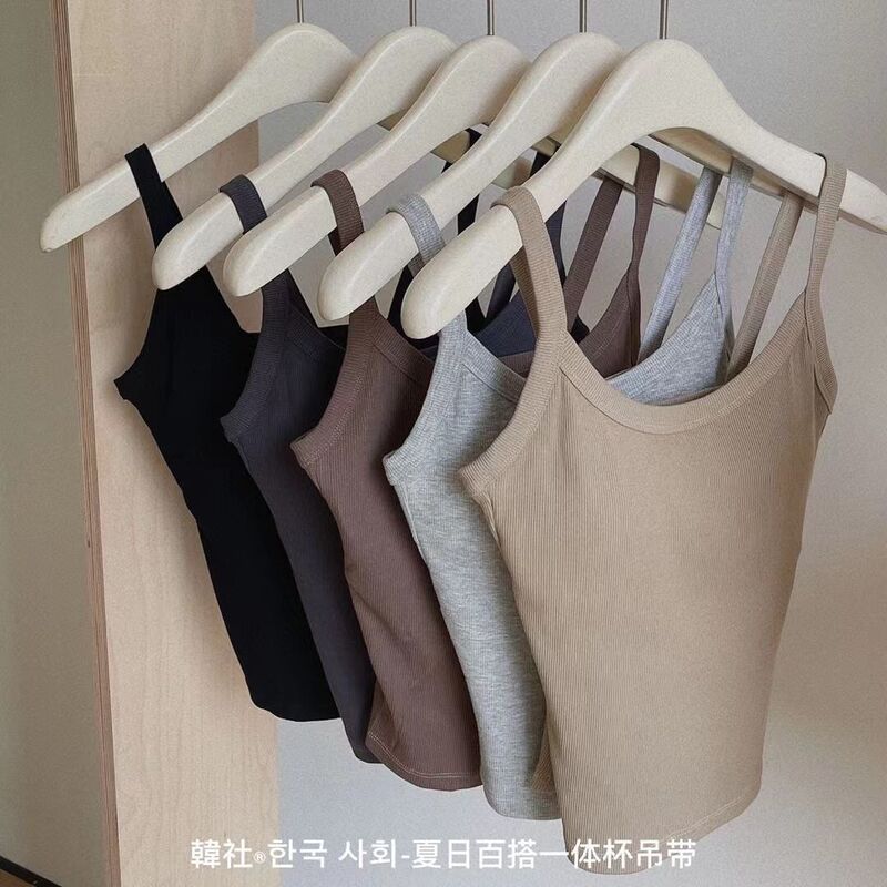 Autumn Camisole for Female Students, Korean Style, Ribbed Cotton with Chest Pads, Anti-Exposure, Side Breast Coverage, Sleeveless Tank Top Style Autumn Camisole for Female Students, Korean Style, Ribbed Cotton with Chest Pads, Anti-Exposure, Side Breast Coverage, Sleeveless Tank Top Style