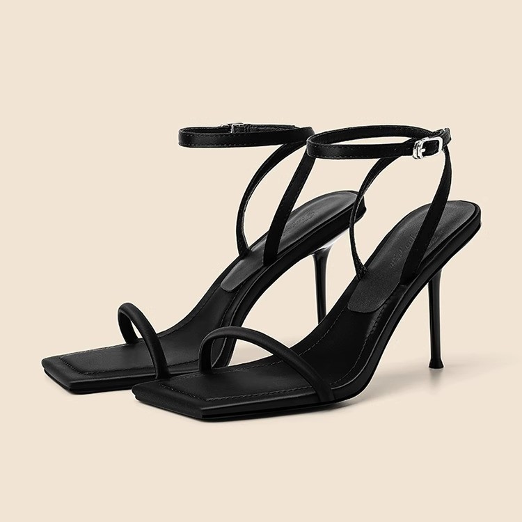 One-Strap Black Sandals for Women 2025 New Summer Versatile High Heels for Women with Niche Design and Elegant Ladies