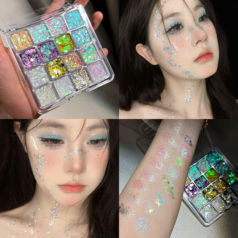 卡佩尔十六色人鱼姬亮片眼影盘珠光爆闪亮晶晶彩妆表演人鱼闪片|undefined