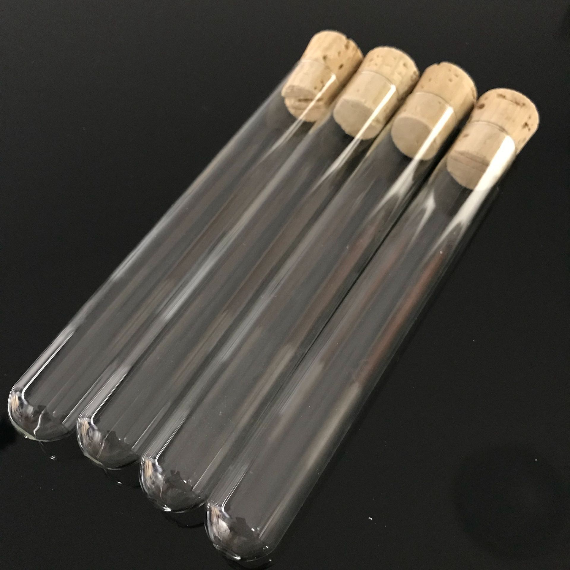 求精厂家直供玻璃试管20*150平口圆底配天然木塞可印刷logo规格全