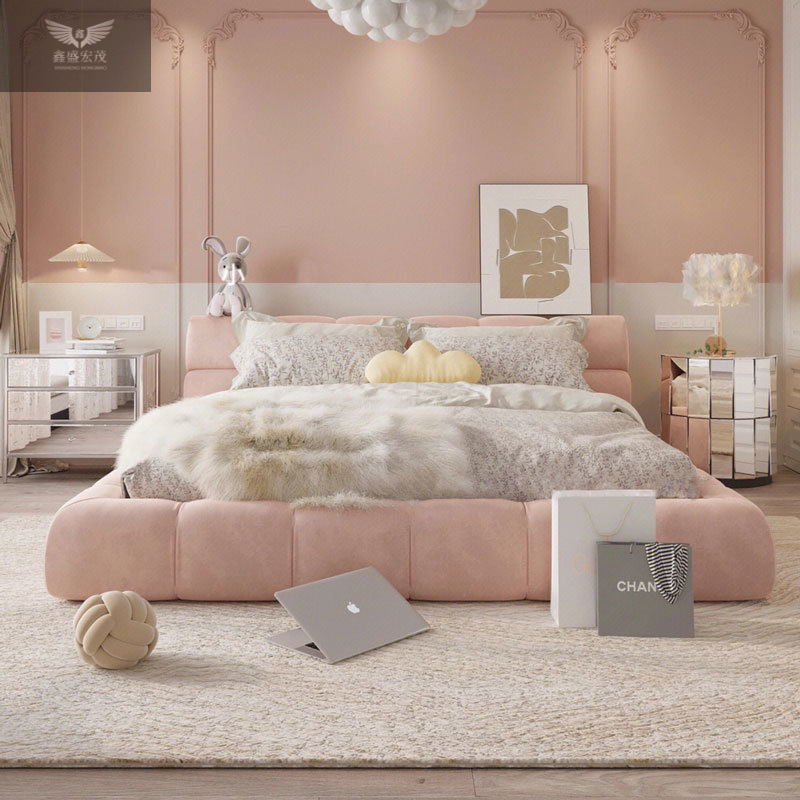 Cama de tela nórdica moderna y simple Xinsheng Hongmao ins cama de aire de crema doble cama red principal cama queen