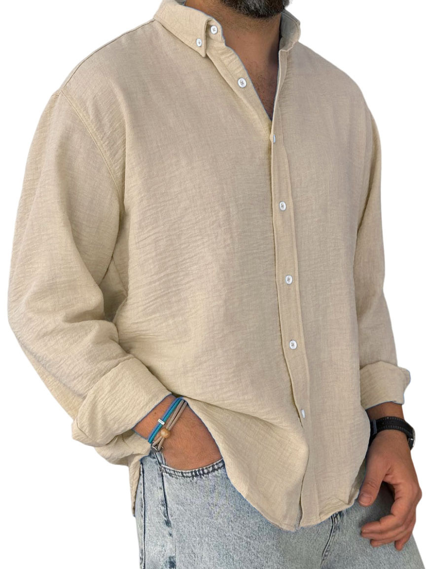 Men's Brushed Overcoat With Turn-down Collar Solid Long Sleeve_voghion.com