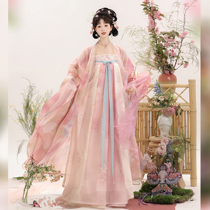 Luozhu Original【Flower Heavy Embroidery】Tang-Style Qi Xiong Embroidered Skirt with Large Sleeves, Fairy-Like Hanfu for Women, Daily Wear, Spring and Autumn Style