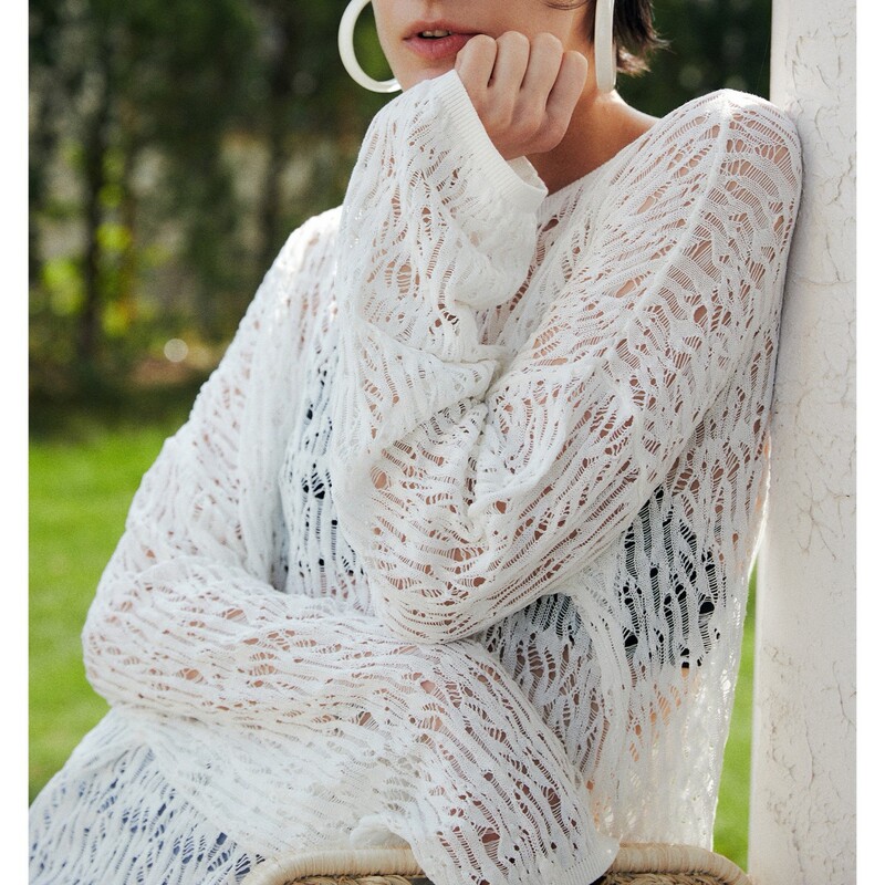 Indian Grade Fine Velvet Cotton Chorionic Chao Lightweight Woven Hollow Loose Knitted Mermaid Blouse