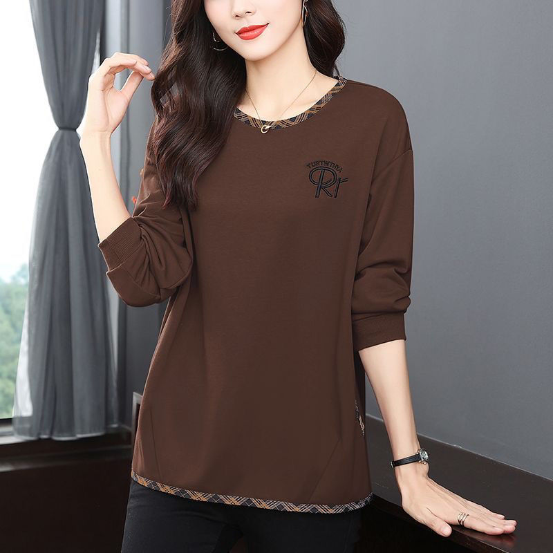 plus size T-Shirt Women's Slim-fit New Spring and Autumn Middle-aged Mother's Western-style Loose Women's Embroidered Mid-length Round Neck Top