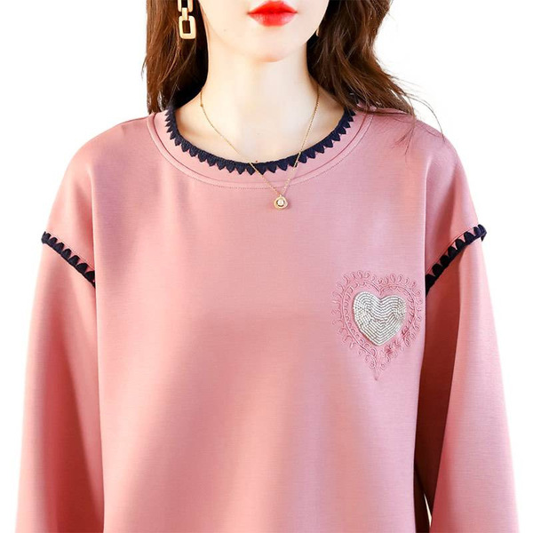 Autumn fashionable sweatshirt with a round collar