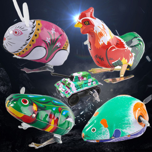 Post-8090 nostalgic wind-up spring jumping baby baby children's educational tin frog rabbit stall toy batch