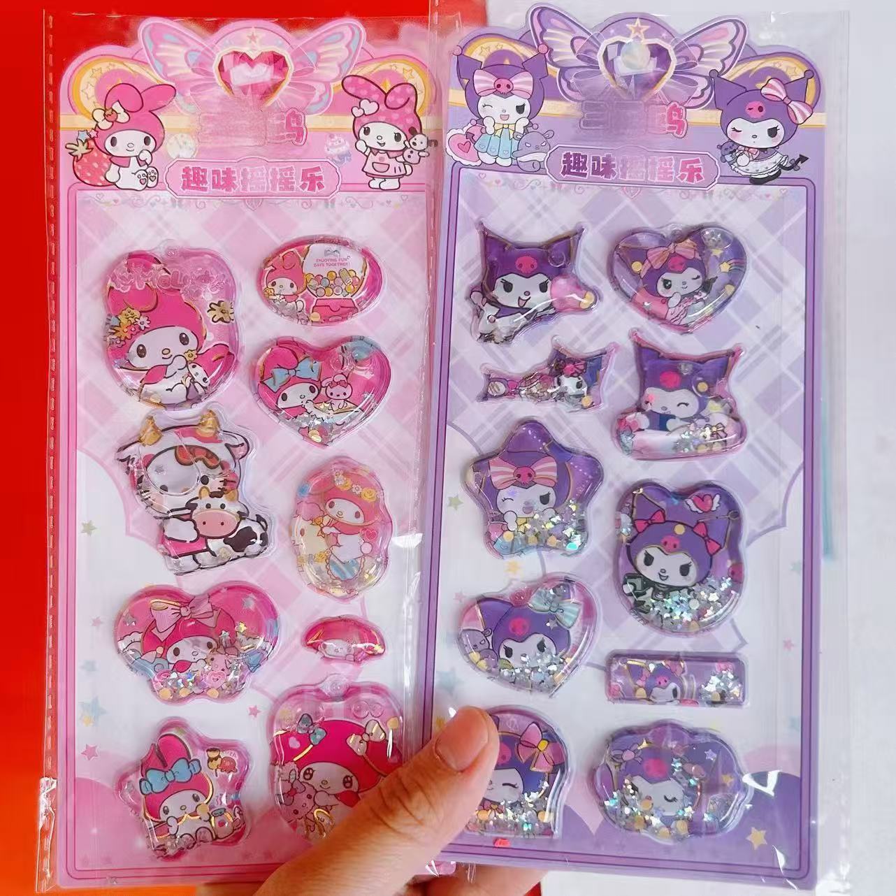 Pegatinas de mascotas lindas de Sanrio, calcomanías de agua de Kuromi de alta calidad que se sacuden y se pegan, pegatinas decorativas pequeñas con patrones para manualidades infantiles.