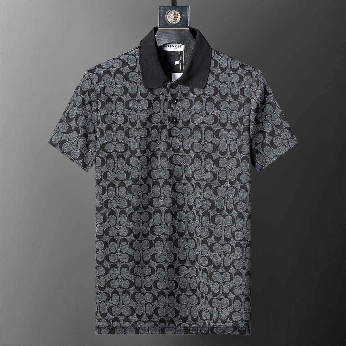Cross-border versión correcta 26 nuevo polo para hombres color sólido negocios Jacquard casual con solapa de punto manga corta 1