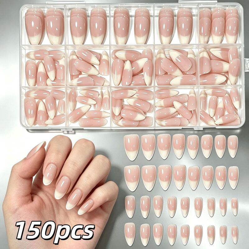 150 pieces of nude pink gradient French-style press-on nails, short almond-shaped, high-quality, whitening effect, and reusable 150 pieces of nude pink gradient French-style press-on nails, short almond-shaped, high-quality, whitening effect, and reusable