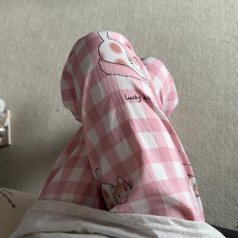 Primavera y verano · Pantalones de pijama casuales para mujeres pantalones a prueba de mosquitos rojos en línea 2025 nuevos pantalones caseros para llevar