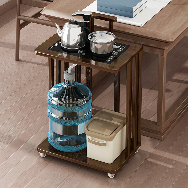 Gabinete de té móvil pequeña mesa de té de madera maciza mesa de café sala de estar hogar hervidor de agua completamente automático con ruedas