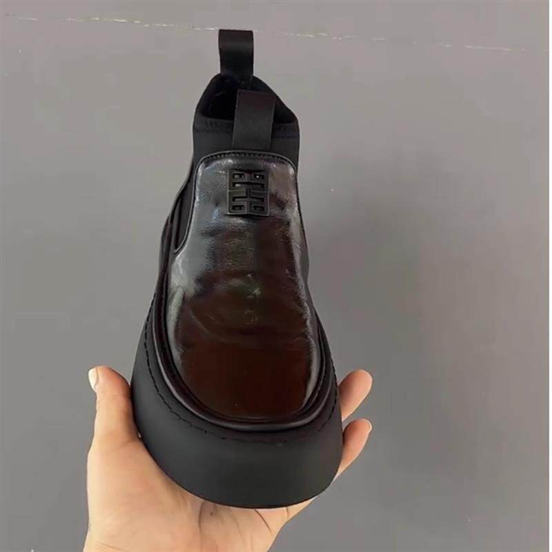 Giày bốt Martin nam cổ cao chống nước, da bò, đế cao su chống trượt, kiểu cổ điển — Giày bông màu đen, Giày một lớp màu đen chi tiết 7